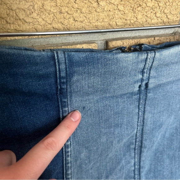 Free People Two Tone Color Block Blue Modern Femme Denim Mini Skirt Size 8 - Picture 4 of 9